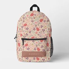 This chic backpack features a cream background with wildflower and leaf patterns in pink and purple. Personalize it for your needs. You can find matching products at my store. Daily Use Floral Print Backpack, Floral Print Standard Backpack For Daily Use, Spring Floral Print Backpack For Daily Use, Spring Floral Print Backpack For Everyday Use, Floral Print Backpack For Everyday Use In Spring, Spring Backpack With Floral Print For Everyday Use, Spring Floral Print Standard Backpack, Everyday Floral Print Standard Backpack, Pink Spring Backpack