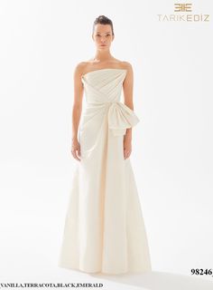 Tarik Ediz Dresses, Strapless Evening Gowns, Ellie Saab, Straight Across Neckline, Plastic Dress, Tarik Ediz, Taffeta Fabric, Full Length Gowns, Square Top