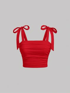 Rot Lässig Collar  Strickstoff Einfarbig Camisole,Breite Träger Embellished Medium Stretch Cute Red Top Outfit, Cute Red Clothes, Crop Tops Rojos, Red Top Outfit Casual, Cute Red Tops, Red Crop Top Outfit, Red Cami Top, Top Rojo, Red Top Outfit