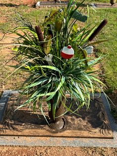 a potted plant sitting on top of a cement slab