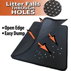 an open edge easy dump litter mat with arrows pointing up to the top and bottom