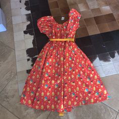 Disney Parks Dress Shoppe Sold Out Heavy Cotton And Spandex Dole Whip Print Dress Size 1x Brand New Fun Fitted Red Dress, Disney Dress, Dole Whip, Disney Dresses, Disney Parks, Red Yellow, Heavy Cotton, New Color, Print Dress