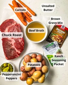 the ingredients to make this recipe include carrots, broccoli, beef and potatoes