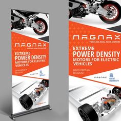 two roll up banners with an image of a motorcycle