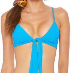 Brand New With Tags! Textured Triangle Bikini Top With Adjustable Straps. Ties In Front. Gorgeous Blue Color! 80% Nylon 20% Spandex Blue Tie-back Swimwear For Beach Party, Blue Low-cut Swimwear For The Beach, Blue Low-cut Swimwear For Beach, Low-cut Blue Swimwear For Beach, Blue Tie-back Swimwear For Vacation, Fitted Blue Swimwear With Tie Back, Fitted Blue Tie-back Swimwear, Chic Blue Swimwear With Tie Back, Chic Blue Tie-side Swimwear