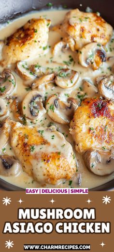 Chicken Asiago Recipes, Mooshoo Chicken, Dinner Inspo Ideas, Hosting Dinner Recipes, Cheap Recipes For Dinner, Meals With Chicken Breast, Mushroom Asiago Chicken, Chicken Asiago