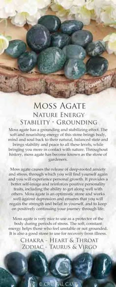 Moss Agate Crystal, Taurus Virgo, Zodiac Taurus, Crystal Healing Stones, Crystals Healing