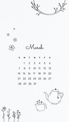 the march calendar is shown with flowers and plants on it, as well as an image of