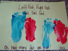 a child's hand and foot prints on a piece of paper that says left foot right foot not feel free