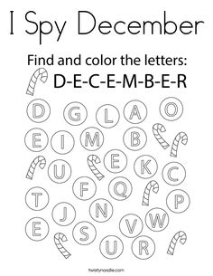 i spy december find and color the letters for each letter in this printable coloring page