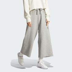 adidas ALL SZN Rib 7/8-Length Wide Leg Pants - Grey | Free Shipping with adiClub | adidas US Fitted Tank Top, Casual Bottoms, Womens Sports, Embroidered Details, Adidas Pants, Reduce Waste, Pants Men, Lifestyle Shop, Adidas Online