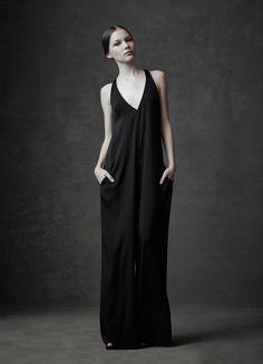 Made to order silk jumpsuit with elaborate back draping Black Silk Jumpsuit, Black Silk