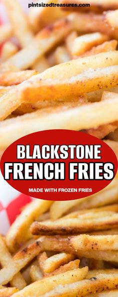 black stone french fries made with frozen fries on a red and white checkered plate