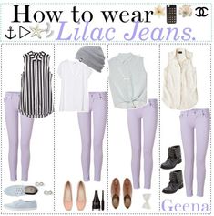 Lavender Leggings Outfit Casual, How To Wear Lilac Outfit, Violet Jeans Outfit, Light Purple Jeans Outfit, Lavender Dress Pants Outfit, What To Wear With Lavender Pants, Light Purple Pants Outfit, Lilac Shoes Outfit, Lavender Jeans Outfit