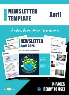 an advertisement for the news letter template with pictures and text on it, including two pages