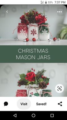 mason jars with christmas decorations on them