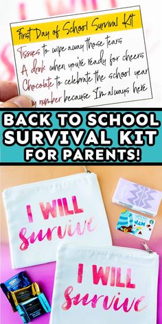 back to school survival kit for parents with free printables and instructions on it