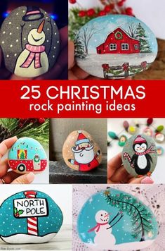 Christmas painted rocks Christmas Rock Painting Ideas Easy, Rock Painting Ideas For Kids, Christmas Rock Painting Ideas, Christmas Rock Painting, Paintings Christmas, Painting Ideas For Kids, Christmas Pebble Art, Rock Painting Supplies, Painting Ideas Easy