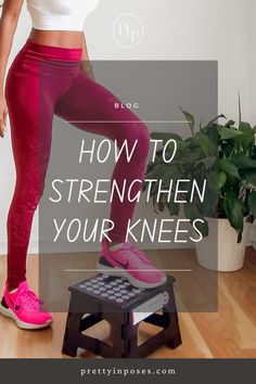 a woman standing on a scale with the words how to straighten your knees in front of her