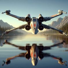 a star wars vehicle floating on top of a lake