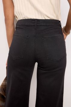 Round out your denim collection with the must-have Meg jean by Kut From The Kloth. This wide leg silhouette features ankle-length raw hems and a versatile black wash that will take you from day to night. | KUT FROM THE KLOTH Women's Meg Wide Leg Jeans, Black Denim Collection, Short Waist, Day To Night, To Night, Jeans Black, Wide Leg Jeans, Short Pants, Ankle Length, Leg Jeans