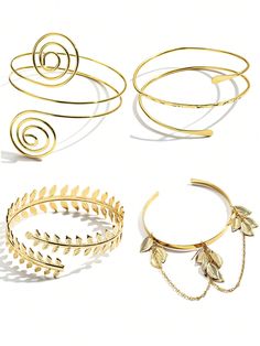 4pcs/Set Metal Minimalist Summer Holiday Style Loose Armlet Bracelet Set Gold    Iron     Women Fashion Jewelry, size features are:Bust: ,Length: ,Sleeve Length: Arm Bangles, Holiday Style Summer, Arm Cuff Bracelet, Minimalist Summer, Arm Cuffs, Gold Bracelet Set, Gold Armband, Leaf Bracelet, Arm Cuff