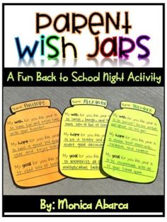 This is a quick and heartfelt Back to School Night activity to engage parents while encouraging students! Parents will "fill" the jar with their wishes, hopes, and goals for their child this school year. You can leave this quick parent activity on each students desk to complete as they come into your classroom. This activity is a great way to give parents something to do, while waiting for your presentation to begin. Students love coming in the following morning to see what their parents have wr School Open House Treats Parent Night, Back To School Night For Parents, Parent Wishes For School Year, Parent Wish Jar, Back To School Night Games For Parents, Back To School Night Crafts Preschool, Back To School Night Themes, Back To School Night Ideas For Parents, Curriculum Night Activities For Parents