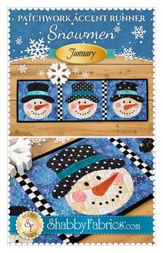 Patchwork Accent Runner Snowmen January Applique Shapes, Simple Applique, Winter Table, Snowmen Patterns, Quilt Projects, Shabby Fabrics, Table Runner Pattern, Sewing Appliques, Quilted Table Runners