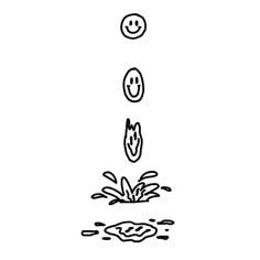 an image of three faces floating in the air with water and plants around them, on a white background