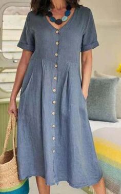 Summer Dresses Knee Length, Baggy Dresses, Summer Linen Dresses, Linen Casual, Long Shirt Dress, Dress Sewing Patterns, Long Sleeve Shirt Dress, Linen Dresses, Linen Dress