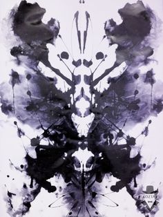 an abstract black and white painting on paper