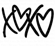 two hearts in the shape of xoxo with black ink on a white background