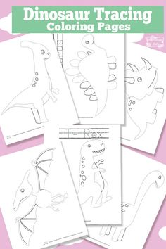 dinosaur traceing pages for kids to color and practice their drawing skills with this printable activity