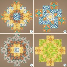 four different patterns are shown in the same square shape, each with an individual's own design