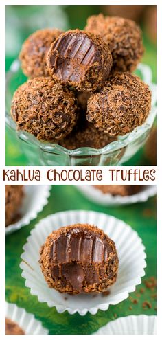 chocolate truffles on paper plates with the words kahlua chocolate truffles