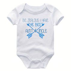 The Best Aunt & Uncle Bodysuit Funny Be Jealous Kids Newborn Romper Outfit Shirt | eBay Casual Cotton Bodysuit For Birthday, Graphic Print Onesie For Birthday In Summer, Short Sleeve Bodysuit For Birthday In Summer, Short Sleeve Bodysuit For Summer Birthday, Graphic Print Onesie For Summer Birthday, Summer Birthday Onesie With Graphic Print, Fitted Onesie With Name Print For Summer, Cheap Funny Cotton Onesie, Blue Cotton Bodysuit With Letter Print