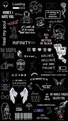 a poster with many different types of words and phrases on it, all in black