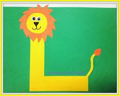 a child's drawing of a lion on a green background with yellow border around it