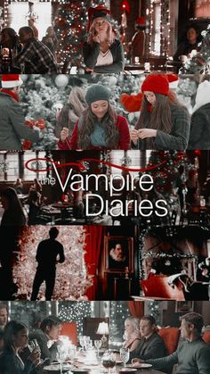 the vampire's diary movie poster with people sitting at a table in front of christmas trees