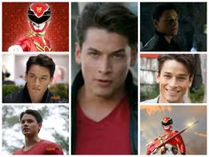 many different pictures of the same man in red and black clothes, including one with his eyes closed