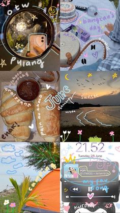 a collage of photos with food and writing on them