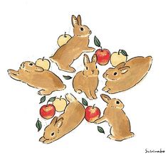 an image of rabbits and apples in the shape of a star