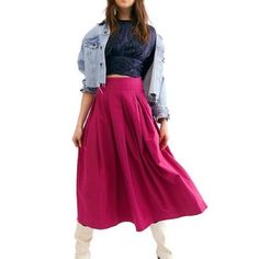 Free People “Pleated Midi Skirt” - Sold Out - Nwot - Size L Flawless Condition - Only Tried On Once Retailed $168 Color: Magenta/ Fuchsia (Best Shown In Stock Photo/First Picture) Detailed Pleating Down Front/Back Button Up Style On Side Midi Length - Hits Mid Calf Above Ankle Has Pockets!! Magenta Skirt, Silk Midi Skirt, Rose Skirt, Hippie Skirts, Knit Maxi Skirt, Knit Midi Skirt, Free People Skirt, Satin Midi Skirt, Boho Skirts