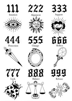 an image of zodiac signs with numbers and symbols on them, all in black and white