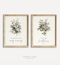 two framed pictures with flowers on them