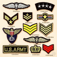 us army insignias are shown on a white background, with different sizes and colors