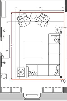 an overhead view of a living room with two couches and a coffee table in the center