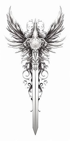 Sword Tattoo - A Symbol of Courage and Power Warriors Tattoos For Men, Back Neck Tattoo For Guys, Mage Tattoo, Hard Tattoos, Traditional Henna, Wing Tattoo Designs, Tattoo Master, Neck Tattoo For Guys, Gothic Tattoo