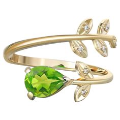 Pear Peridot 14k gold ring. Peridot gold ring. Genuine Peridot ring. Gold leaves ring. Peridot leaves ring. Floral gold ring. Delicate gold ring. Open ended ring. Adjustable gold ring. August birthstone ring. Natural Peridot ring. Peridot jewelry. Peridot vintage ring. Peridot and diamonds gold ring. Minimalist Peridot ring. Peridot engagement ring. Peridot promise ring. Gift for her. Peridot ring for woman. Peridot Birthstone Ring. Metal: 14 k gold Weight: 2 g. depends from size Ring has free s Luxury Peridot Rings For Women, Luxury Peridot Birthstone Ring With Accent Stones, Luxury Peridot Ring For Anniversary, Luxury Elegant Peridot Rings, Luxury Peridot Birthstone Ring, Peridot Ring Gold, Peridot Birthstone Ring, Emerald Birthstone Ring, Delicate Gold Ring