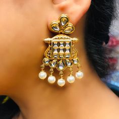 These are a beautiful pair of Earrings, made with beautifully Kundan beaded. These earrings work well with all types of clothing, whether it be formal attire or a casual party. Option 1 : Red Color (E722) Option 2 : White Color (E723) Eye-catching and unique jewellery that will set you apart. Gift this piece to a loved one, and see their face light up with joy. Best for gifting or for personal use, wear it to any occasion and be in the spotlight. Traditional Kundan Beaded Earrings For Wedding, Diwali Celebration Kundan Pearl Earrings, Traditional Red Chandbali Pearl Earrings, Luxury Traditional Kundan Pearl Earrings, Traditional Gold Pearl Meenakari Earrings, Saree Jewellery, Silver Pooja Items, Glass Bangles, Silver Toe Rings